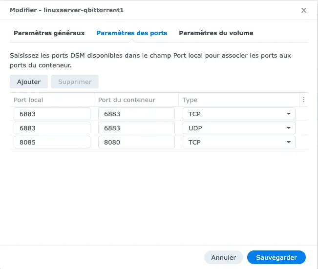 Paramètres des ports qBittorrent
