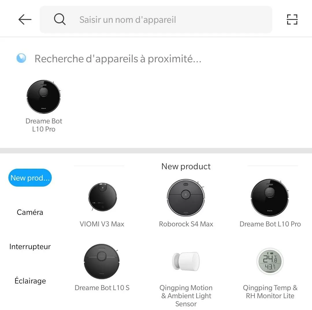 Il suffit ensuite de cliquer sur l’icone représentant l’aspiratateur. Si il ne le dectecte pas automatiquement vous pouvez toujours le rechercher dans la liste.