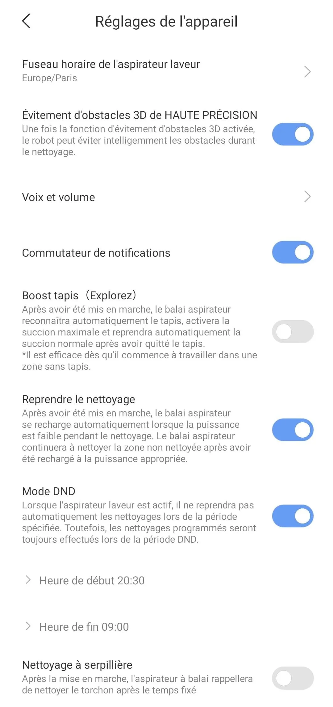 Réglages de l’appareil