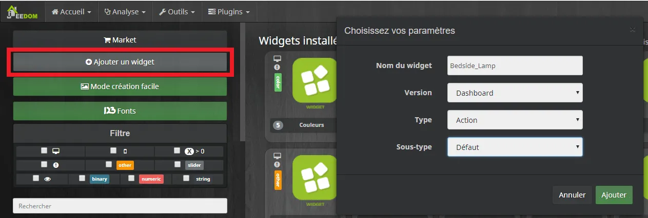 Ajouter un Widget personnalisé Jeedom